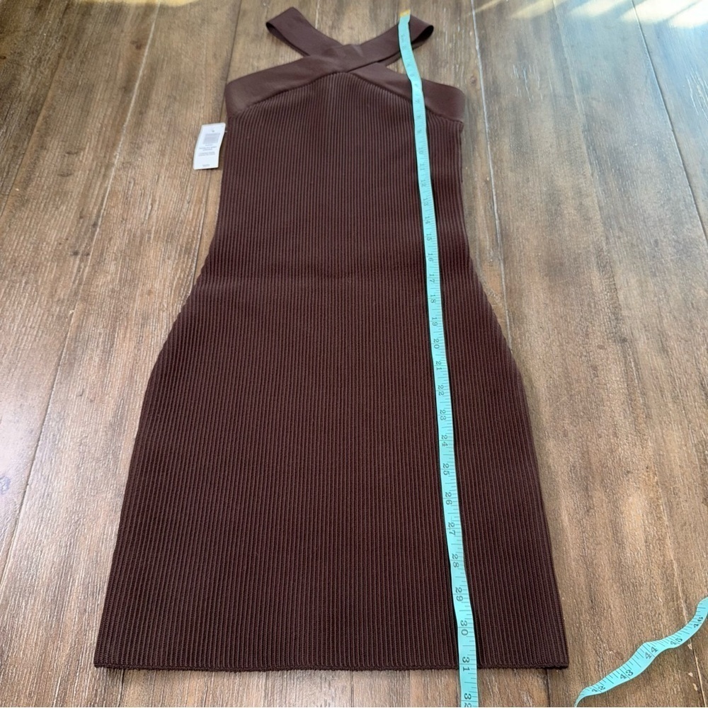 Aritzia Babaton Sculpt Knit Dress Coffee Bean Bodycon Crossover Ftont Mini - Picture 5 of 11